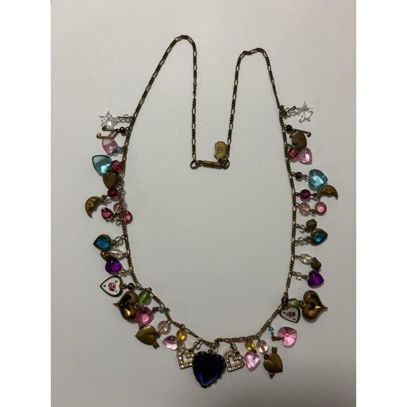 Vintage Pididdly Links Whimsical Necklace 24" Heart Charms Enamel, Glass, Unique - Picture 1 of 6